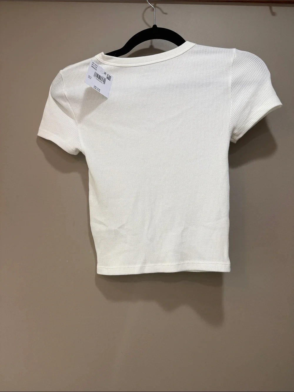 American Eagle Outfitters Short Sleeve Ribbed Tee - Cream/White